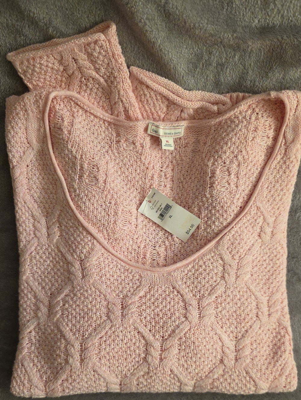 Pink Scoop Neck Cable Knit Sweater